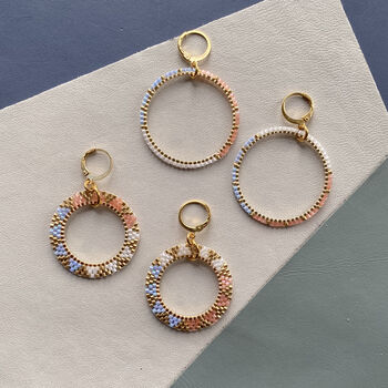 Hand Beaded Pastel Coloured Frosted Hoop Earrings, 7 of 7