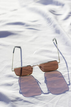 Brown Nose Bridge Angular Rectangle Aviator Sunglasses, 5 of 9