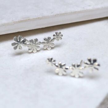 Sterling Silver Curved Flower Ear Climbers, 4 of 6