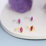 Marquise Ruby Pink Cz Huggie Hoops In Sterling Silver, thumbnail 6 of 12