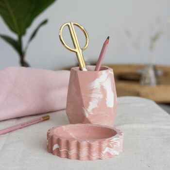 Geometric Pink Marble Desk Tidy Pot, 3 of 3