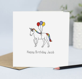 Unicorn Birthday Card With Name And Age, 4 of 4