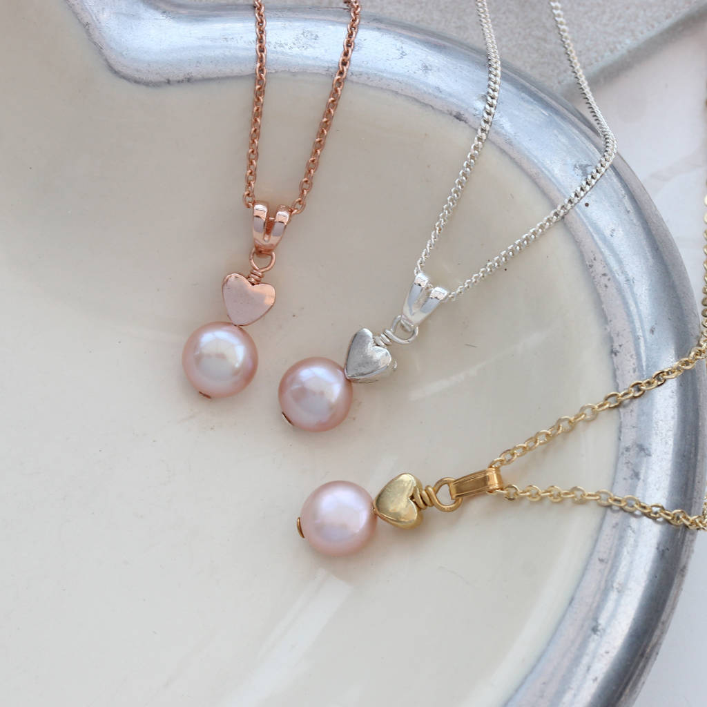 Mini Pearl Pendant With Heart By Bish Bosh Becca | notonthehighstreet.com