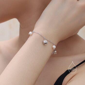 Lily Flower And Freshwater Pearl Charm Bracelet, 5 of 11