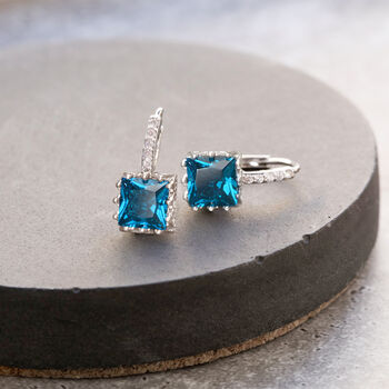 Sky Blue Crystal Encrusted Square Hoop Earrings, 3 of 3