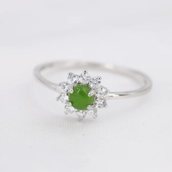 Genuine Jade Stone Halo Ring In Sterling Silver, 2 of 11