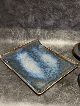 Porcelain Navy Drip Glaze Two Teacup And Serving Plate, 5 of 6