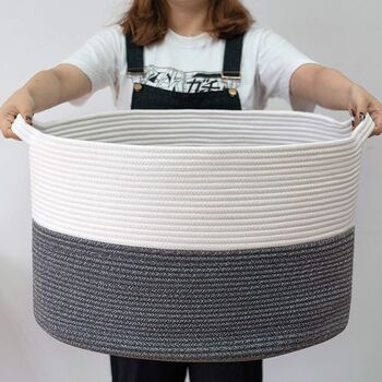 White Grey Laundry Basket Cotton Rope Storage, 4 of 4