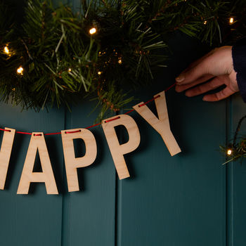 Festive Wooden 'Happy' Christmas Bunting, 5 of 7