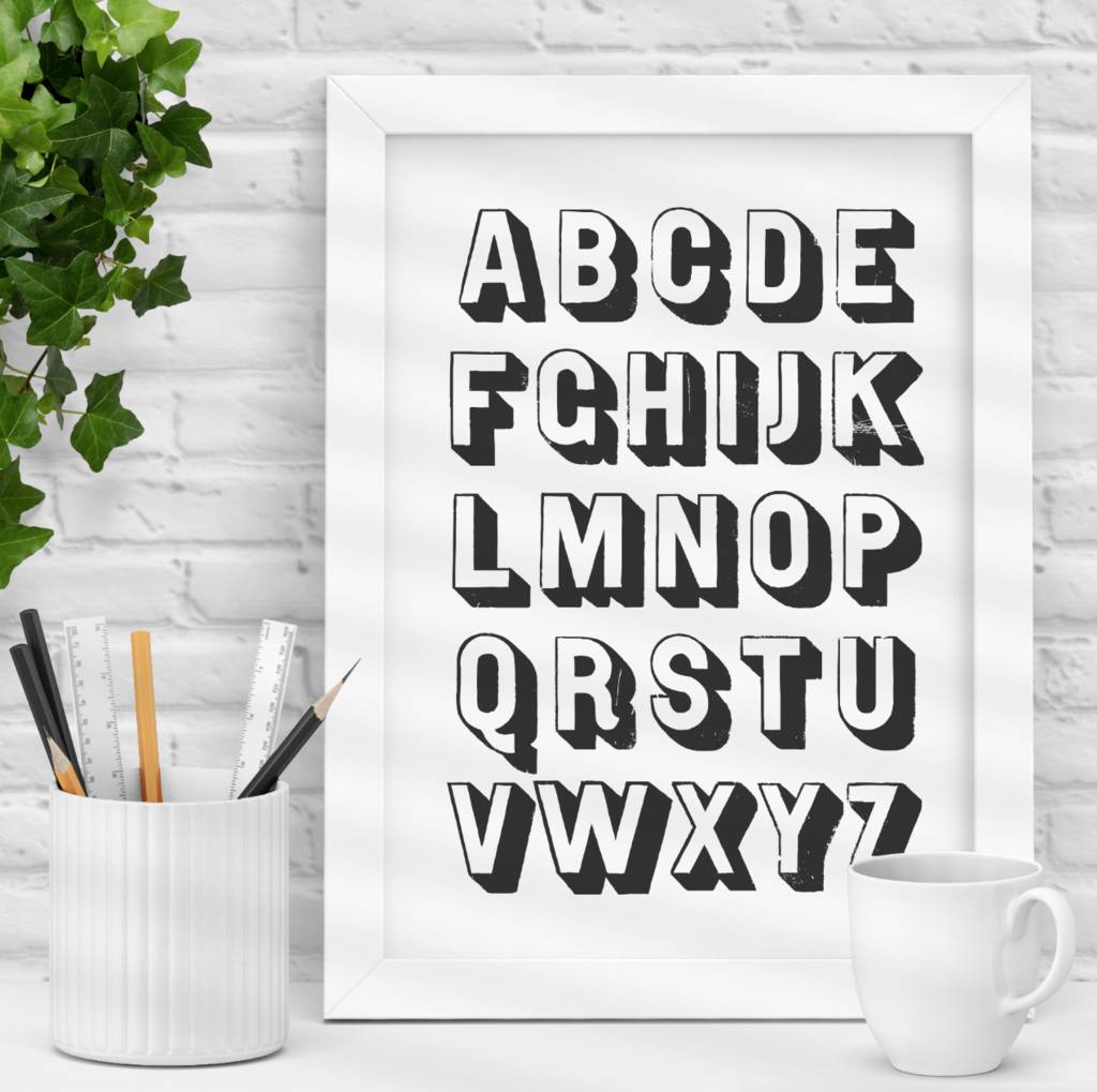 stylish alphabet black white wall print by the motivated type