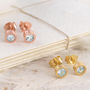 Aquamarine Rose/Gold Plated Silver Birthstone Earrings, thumbnail 3 of 5