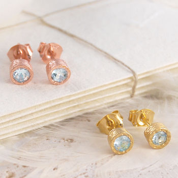 Aquamarine Rose/Gold Plated Silver Birthstone Earrings, 3 of 5