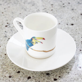 Toucan Print Illustrated Espresso Cup And Saucer, 3 of 5