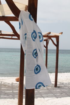 Peshtemal Turkish Beach Travel Gym Towel Evil Eye, 6 of 8