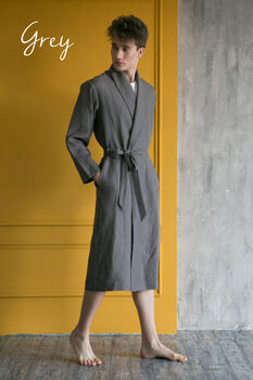 Men’s Linen Dressing Gown | Spa Robe, 8 of 12