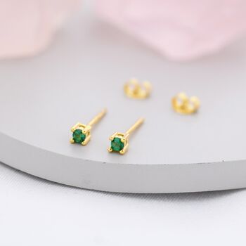 Sterling Silver Extra Tiny Sterling Silver Emerald Green Cz Stud Earrings, 5 of 12