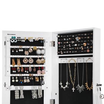 White Full Mirrored Standing Jewelry Cabinet Armoire, 5 of 6