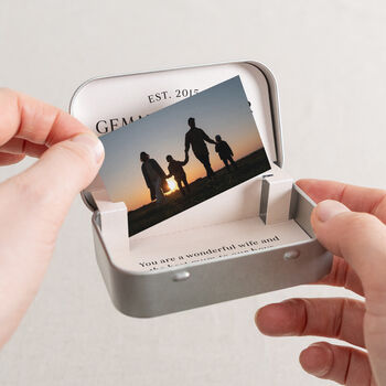 Minimal Font Anniversary Photo Card Keepsake Tin, 3 of 4