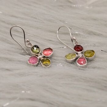 Mixed Pink Green Tourmaline Sterling Silver Earrings, 3 of 8