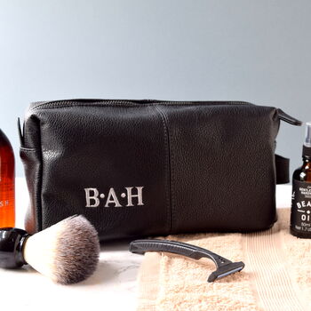 Personalised Leather Effect Men's Wash Bag, 7 of 9
