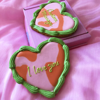 Personalised Retro Heart Iced Biscuit In Tutti Frutti, 2 of 3