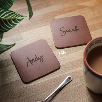 Personalised Recycled Vintage Leather Set Of Coasters, 7 of 11