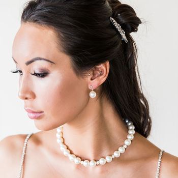 Jackie O Large Crystal Pearl Bridal Necklace, 2 of 4