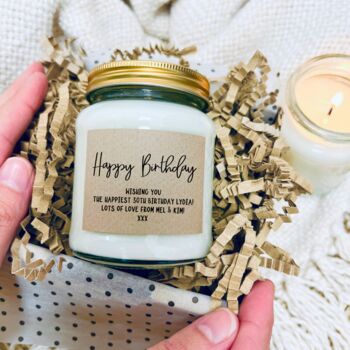 Personalised Happy Birthday Message Scented Soy Candle, 2 of 5