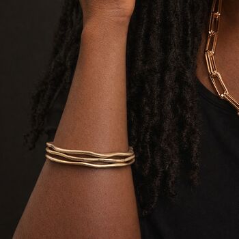 Gold Plated Wave Edge Triple Bangle Set, 2 of 6
