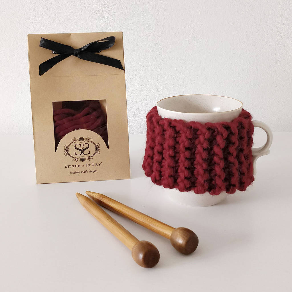 make your own beginner cup cosy mini knitting kit by stitch & story