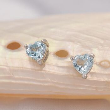 Natural Blue Topaz Heart Stud Earrings Sterling Silver, 7 of 12