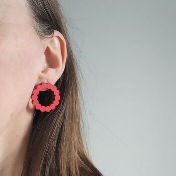 Sara Wooden Loop Stud Earrings Red, 3 of 7