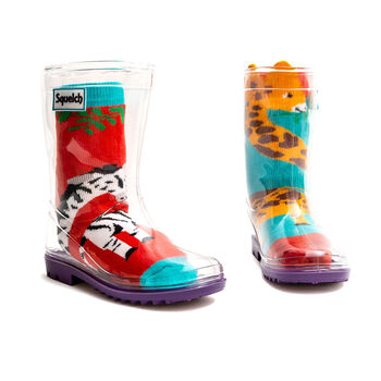 Squelch Transparent Wellies And Three Sock Set Cows, 5 of 7