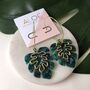 24k Gold Plated Large Bottle Green Monstera Hoops, thumbnail 2 of 3