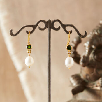 Pearl And Emerald Drop Earrings, 5 of 11