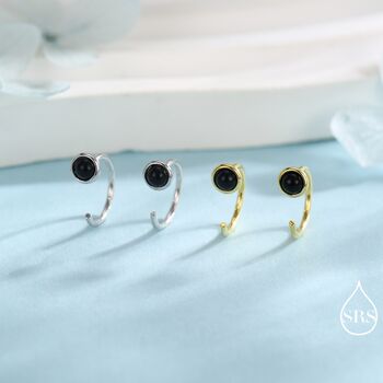 Genuine Black Onyx Huggie Hoop Earrings In Sterling Silver, 4 of 11
