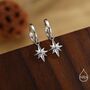 Sterling Silver Dainty Starburst Huggie Hoop Earrings, thumbnail 1 of 11