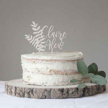 Personalised Botanical Wooden Wedding Cake Topper, 3 of 5