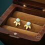 Sterling Silver Green Opal And Leaf Motif Stud Earrings, thumbnail 2 of 10
