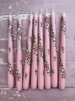 Hand Painted Pink Rose Garland Candles, 5 of 5