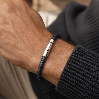 Men's Leather Plait Bracelet With Easy Clasp, 2 of 8