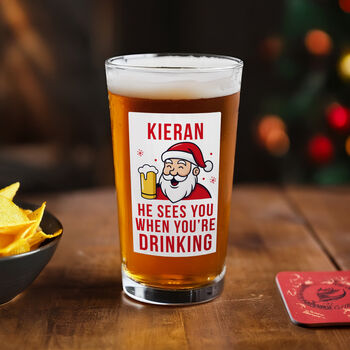Personalised Funny Santa Beer Glass Christmas Gift, 2 of 4