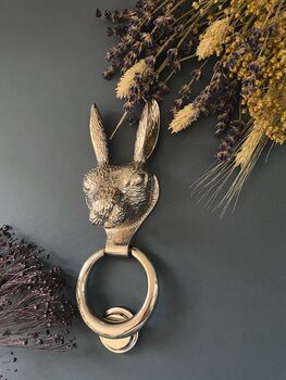 Brass Hare Door Knocker Nickel Finish, 5 of 8