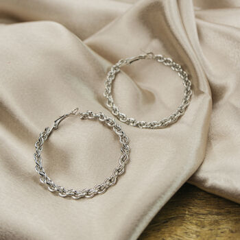60 Mm Silver Plated Spiral Round Braided Twist Hoops, 4 of 8