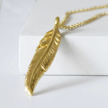 Gold Feather Pendant Necklace, 2 of 7
