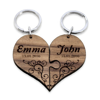 Personalised Couples' Romantic Joining Heart Keyring, 2 of 2