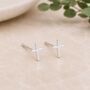 Sterling Silver Cross Stud Earrings, thumbnail 2 of 3