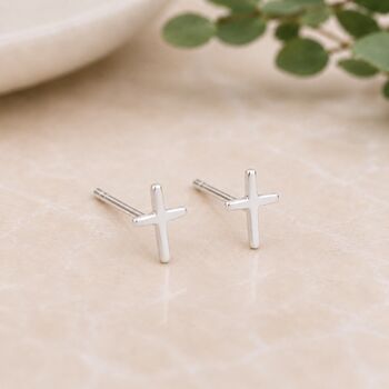 Sterling Silver Cross Stud Earrings, 2 of 3
