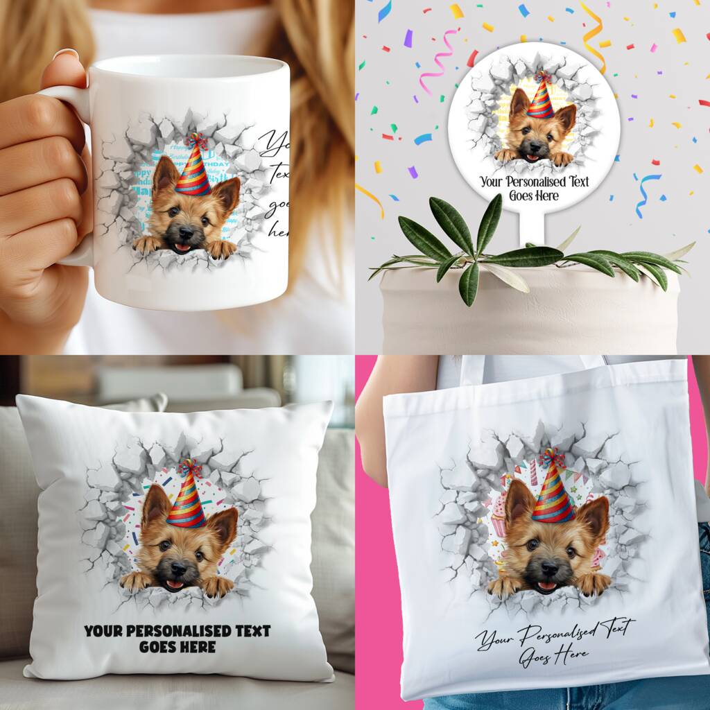 Personalised Norwich Terrier Birthday Break Through Dog, 1 of 8