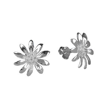 Sterling Silver Polished Daisy Stud Earrings, 3 of 4